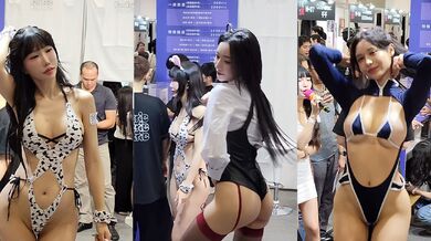 上海漫展中心cos 润润子和语嫣 前凸后翘极品身材 现场抖臀炸裂十足 超紧内裤勾勒逼缝极具诱惑！